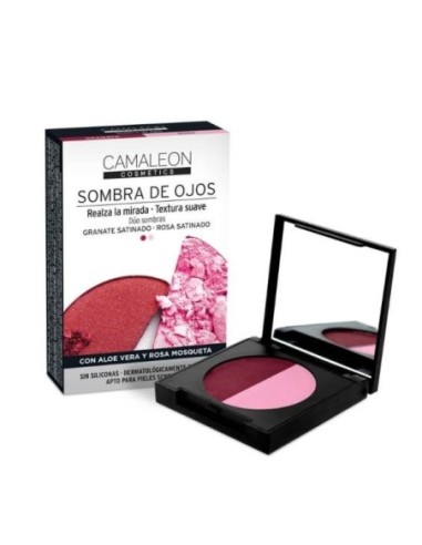Paleta de sombras, granate y rosa - Camaleon Cosmetics.