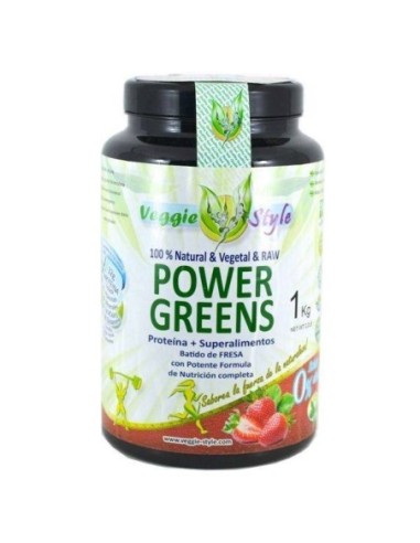 Proteína, Power Greens, sabor fresa, 1Kg - Veggie Style.