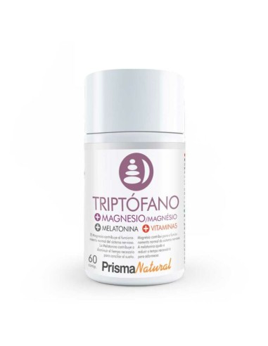Triptófano con magnesio, melatonina y vitaminas, 60 comprimidos - Prisma Natural.