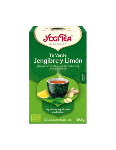 Infusión Te verde, jengibre y limón, 17 bolsitas - Yogi Tea.