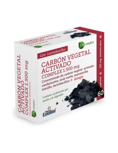 Carbón vegetal activado, 1500mg, 60 cápsulas - Nature Essential.