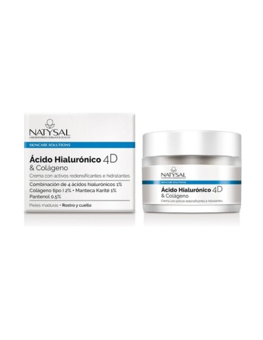 Crema hidratante, ácido hialurónico 4D y colágeno, 50ml - Natysal.