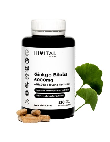 Ginkgo Biloba, 6000mg, 210 cápsulas - Hivital.