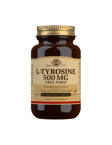 L-Tyrosine 500mg, 50 cápsulas vegetales- Solgar.