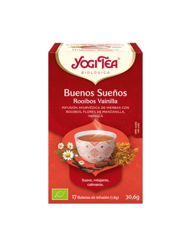 Infusión Buenos sueños, Rooibos Vainilla, 17 bolsitas - Yogi Tea.