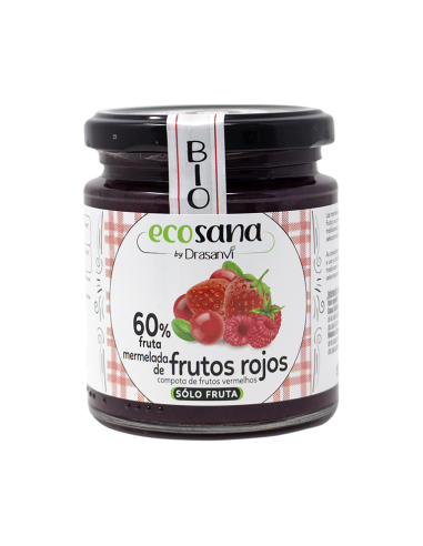 Mermelada de frutos rojos sin azúcar BIO, 250 gramos - Ecosana.
