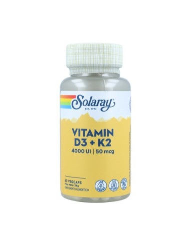 Vitamina D3+K2, 60 cápsulas - Solaray
