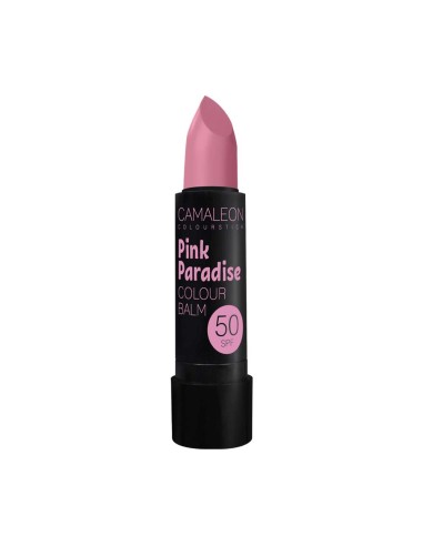 Bálsamo labial, color Pink Paradise, 50 SPF, 4 gramos - Camaleon Cosmetics.