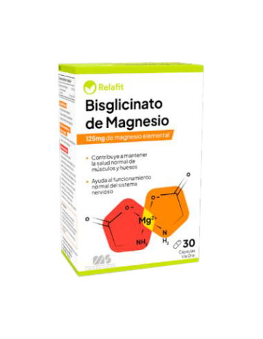 Bisglicinato de Magnesio 625mg, 30 cápsulas- Relafit.