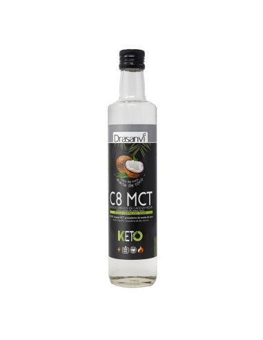 Aceite MCT C8 Coco,  100% Puro, KETO, 500ml - Drasanvi.