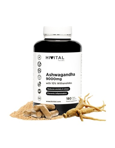 Ashwagandha 9000mg, 180 cápsulas- Hivital.