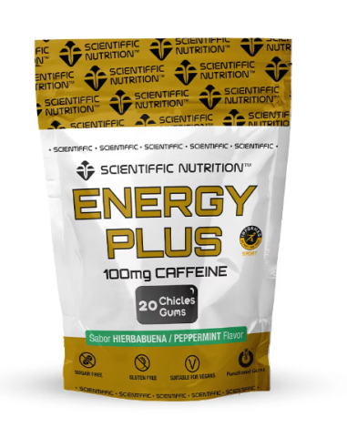 Chicles Energy Plus 100mg cafeína, sabor hierbabuena- Scientific Nutrition.