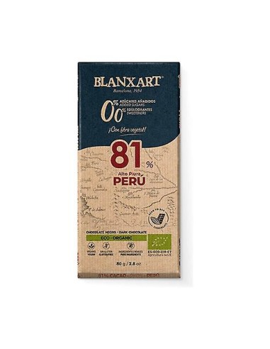 Chocolate Negro 81%, Perú, ECO, 80 gramos - Blanxart.