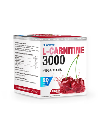 L-Carnitina 3000, sabor cherry, 20 viales - Quamtrax.