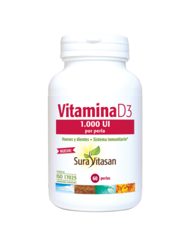 Vitamina D3, 1000UI, 60 perlas - Suravitasan.