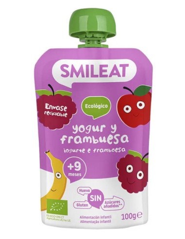 Bebible Pouch yogur y frambuesa, 100 gramos- Smileat.