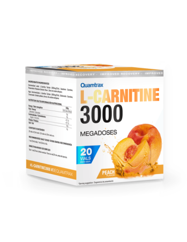 L-Carnitina 3000, sabor melocotón, 20 viales - Quamtrax.