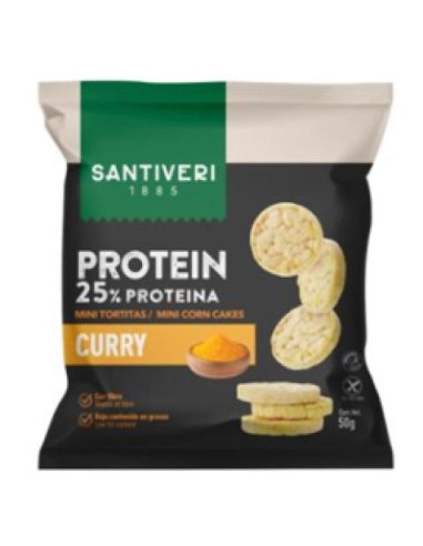 Mini Tortitas proteicas, sabor Curry, 50 gramos - Santiveri.