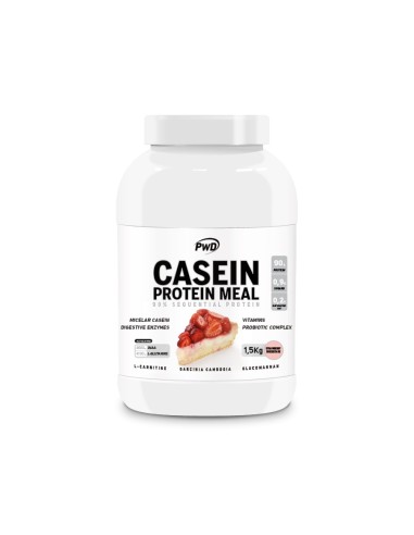 Caseína, sabor Tarta de queso con fresa, 1,5Kg - PWD NUTRITION.