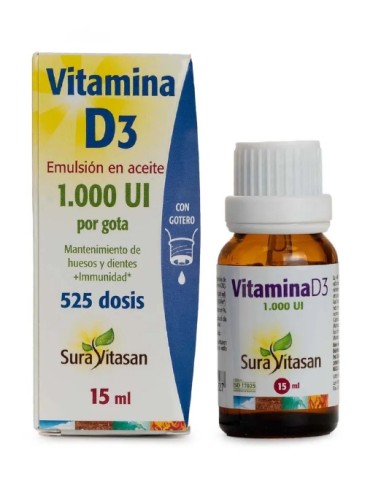 Vitamina D3, 1000UI, 15ml - Suravitasan.