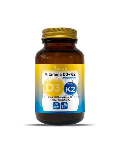 Vitamina D3 4000UI y K2 100ug, 60 cápsulas - Plameca.