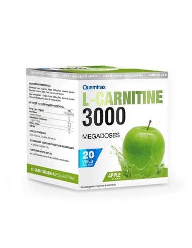 L-Carnitina, 3000mg, sabor Manzana, 20 viales - Quamtrax.