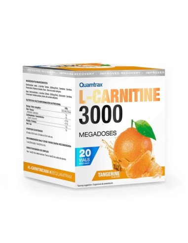 L- Carnitina, 3000mg, sabor Mandarina, 20 viales - Quamtrax.