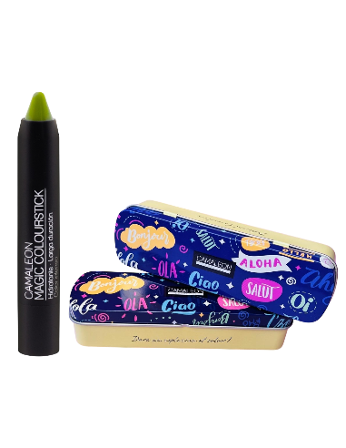 Lata edición especial, Pintalabios verde - Camaleon Cosmetics.