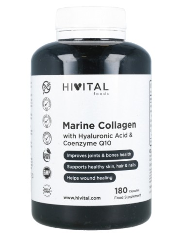 Colágeno Marino con Ácido Hilaurónico y Q10, 180 cápsulas - Hivital.