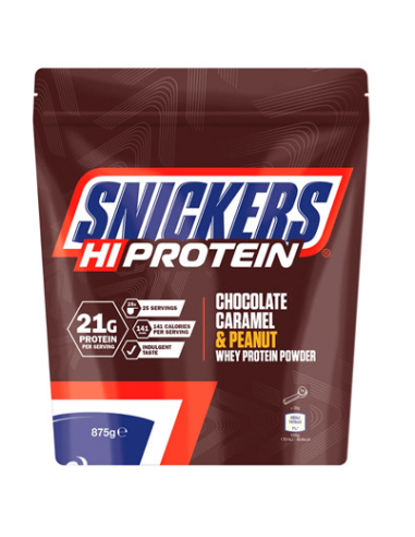 Proteína Whey, sabor Snickers Chocolate, 875 gramos.