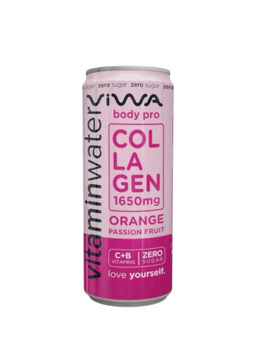 Agua vitaminada, Colágeno, sabor naranja y fruta de la pasión, 330ml - Viwa.