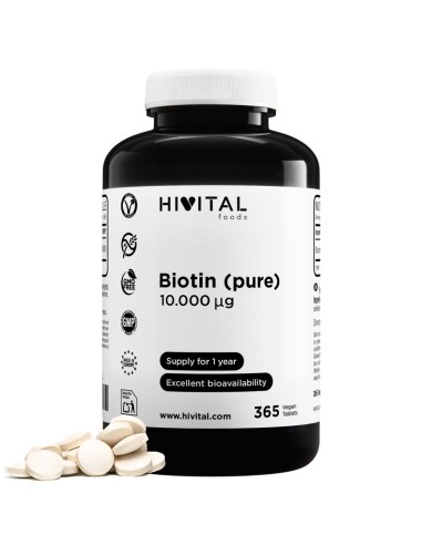 Biotina Pura, 10.000ug, 365 comprimidos - Hivital.