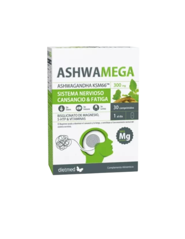 Ashwamega con magnesio y 5 HTP, 30 comprimidos - Dietmed.
