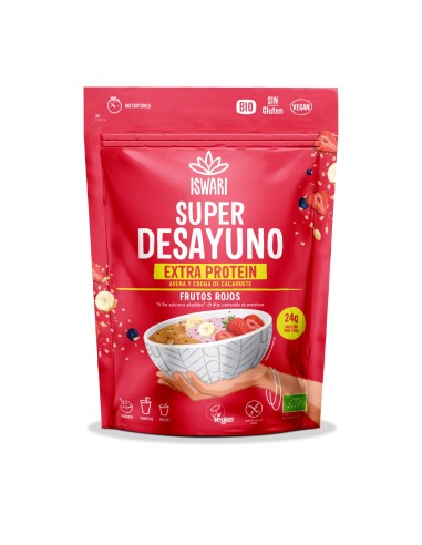 Super Desayuno, Extra Protein, Frutos Rojos, 360 gramos - Iswari.