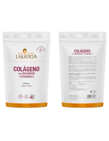 Colágeno Hidrolizado con magnesio y vitamina C, sabor fresa, 350 gramos - AMJ.