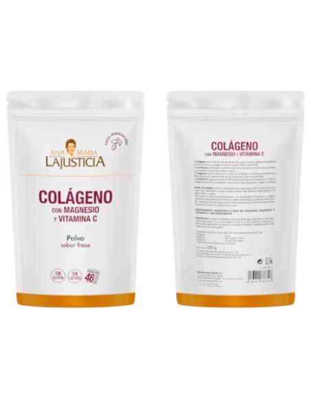 Colágeno Hidrolizado con magnesio y vitamina C, sabor fresa, 350 gramos - Ana María La Justicia.